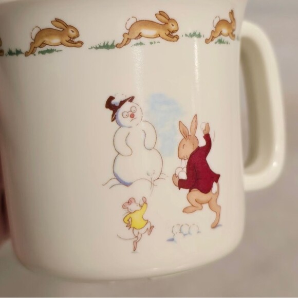 Royal Doulton BUNNYKINS Plastic Baby Kid Cup Mug Rocking Bunny / Snowman England - Picture 7 of 9
